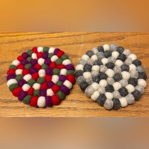 Felt Ball Coasters/Trivets - Multicolor & Gray Set
